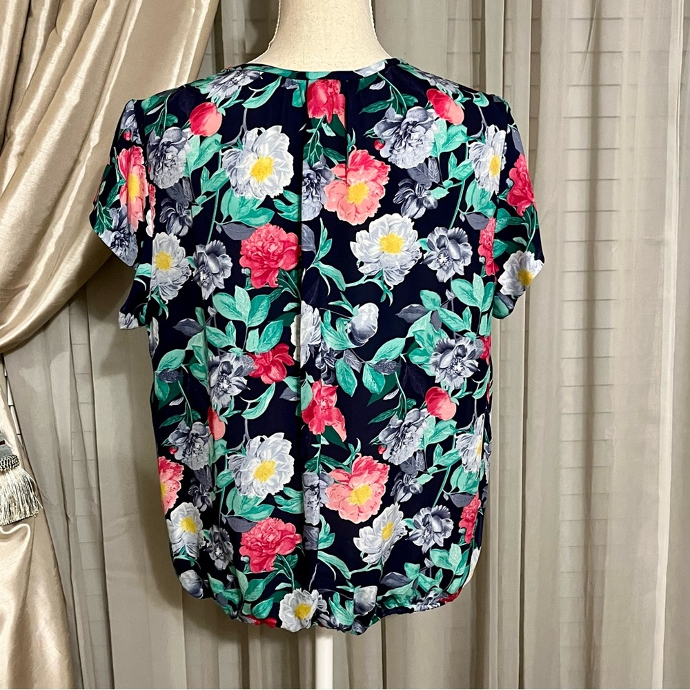 SOLD EUC Joie Blue and Green Floral Roses Print Silk Blouse - Picture 3 of 5